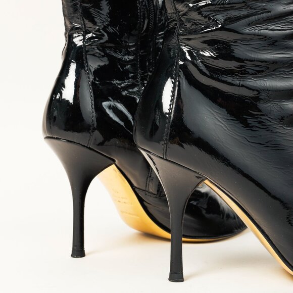 Roberto Cavalli Black Patent Leather Twin-Snake-Heads Tall Stiletto Boot - Picture 9 of 12